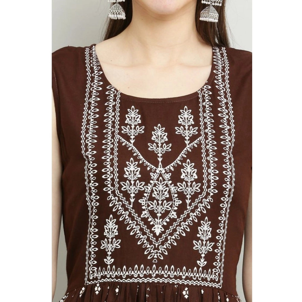 Seduva Women's Casual Rayon Sleeveless Kurti (Brown)
