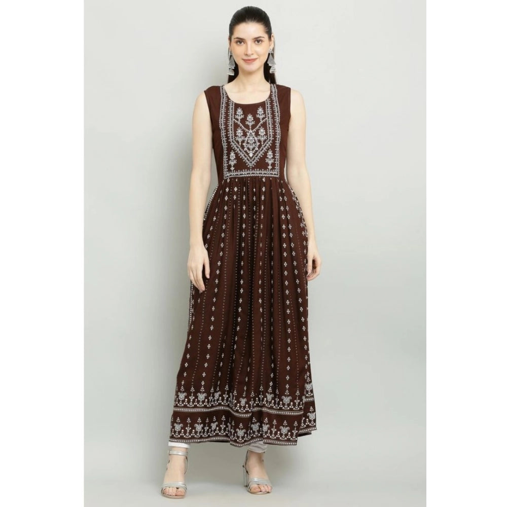 Seduva Women's Casual Rayon Sleeveless Kurti (Brown)