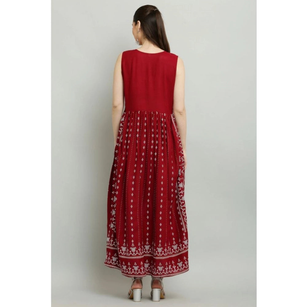 Seduva Women's Casual Rayon Sleeveless Kurti (Maroon)