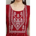 Seduva Women's Casual Rayon Sleeveless Kurti (Maroon)