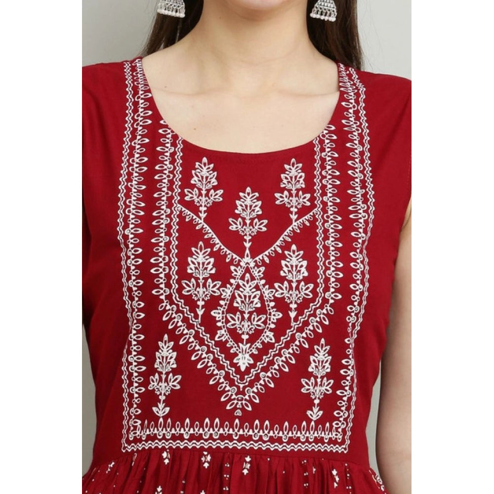Seduva Women's Casual Rayon Sleeveless Kurti (Maroon)