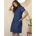 Seduva Women's Casual Denim Half Sleeves Dress (Blue)