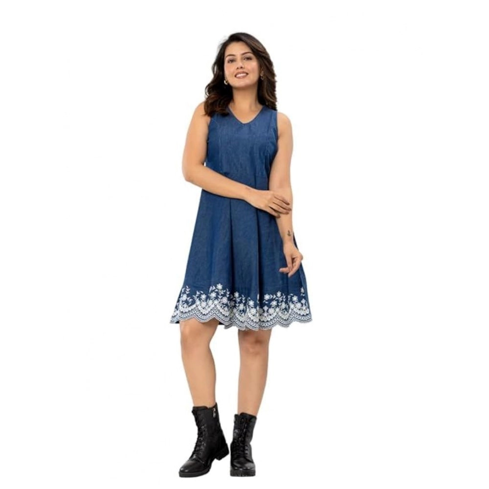 Seduva Women's Casual Denim Sleeveless Dress (Blue)
