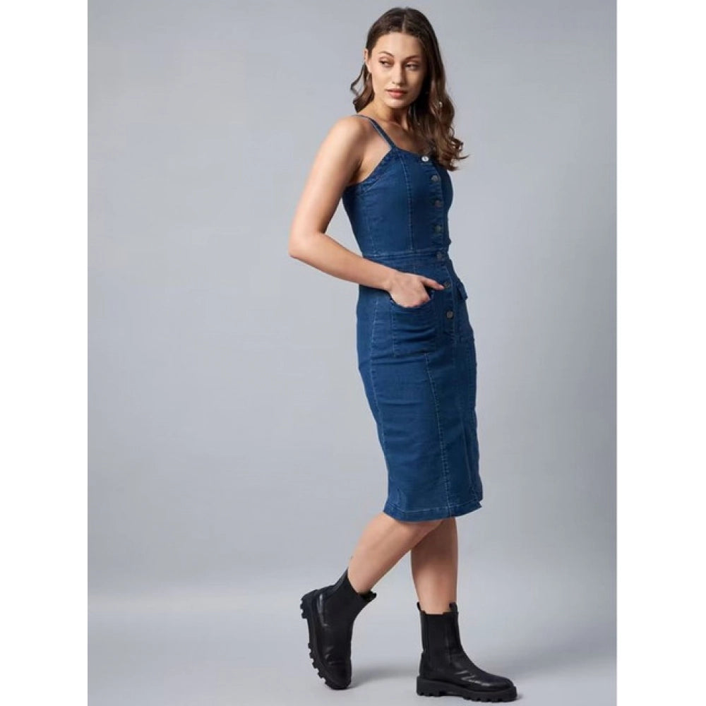 Seduva Women's Casual Denim Sleeveless Dress (Blue)