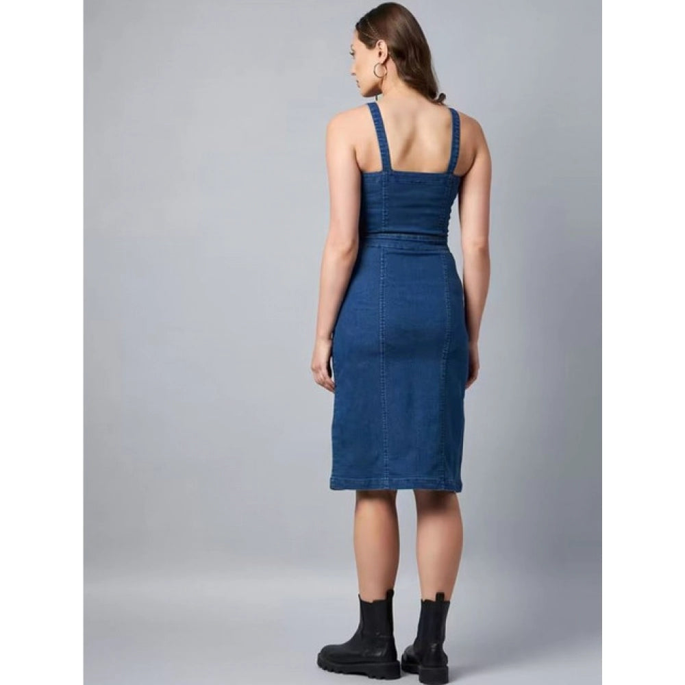 Seduva Women's Casual Denim Sleeveless Dress (Blue)