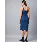 Seduva Women's Casual Denim Sleeveless Dress (Blue)