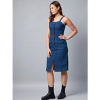 Seduva Women's Casual Denim Sleeveless Dress (Blue)
