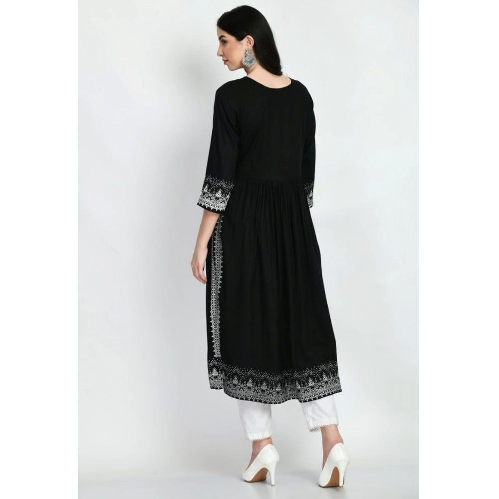 Seduva Women's Casual Rayon 3-4th Sleeves Kurti (Black)