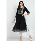Seduva Women's Casual Rayon 3-4th Sleeves Kurti (Black)