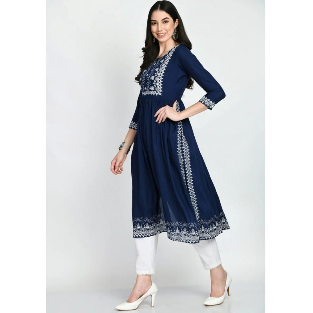 Seduva Women's Casual Rayon 3-4th Sleeves Kurti (Blue)