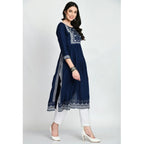 Seduva Women's Casual Rayon 3-4th Sleeves Kurti (Blue)