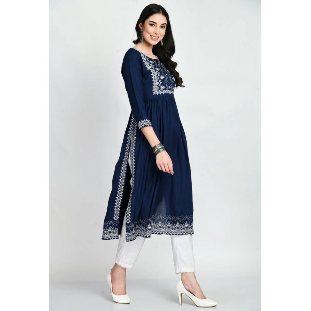 Seduva Women's Casual Rayon 3-4th Sleeves Kurti (Blue)