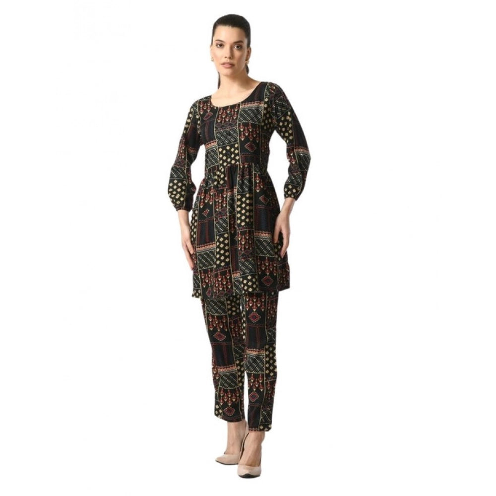 Seduva Women's Casual Crepe 3-4th Sleeves Cord Set (Black)