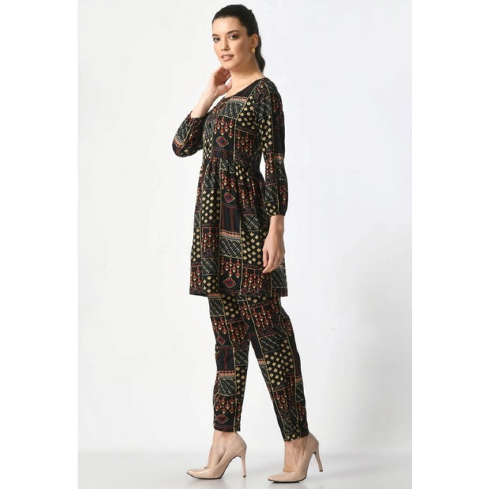 Seduva Women's Casual Crepe 3-4th Sleeves Cord Set (Black)