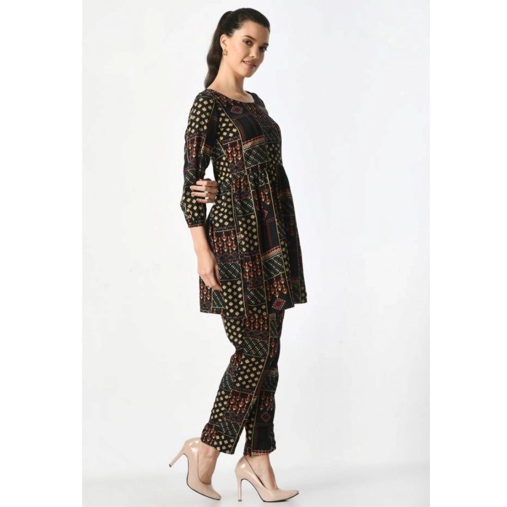 Seduva Women's Casual Crepe 3-4th Sleeves Cord Set (Black)