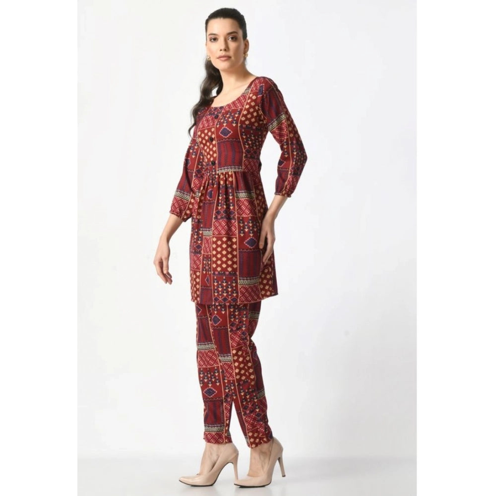 Seduva Women's Casual Crepe 3-4th Sleeves Cord Set (Maroon)