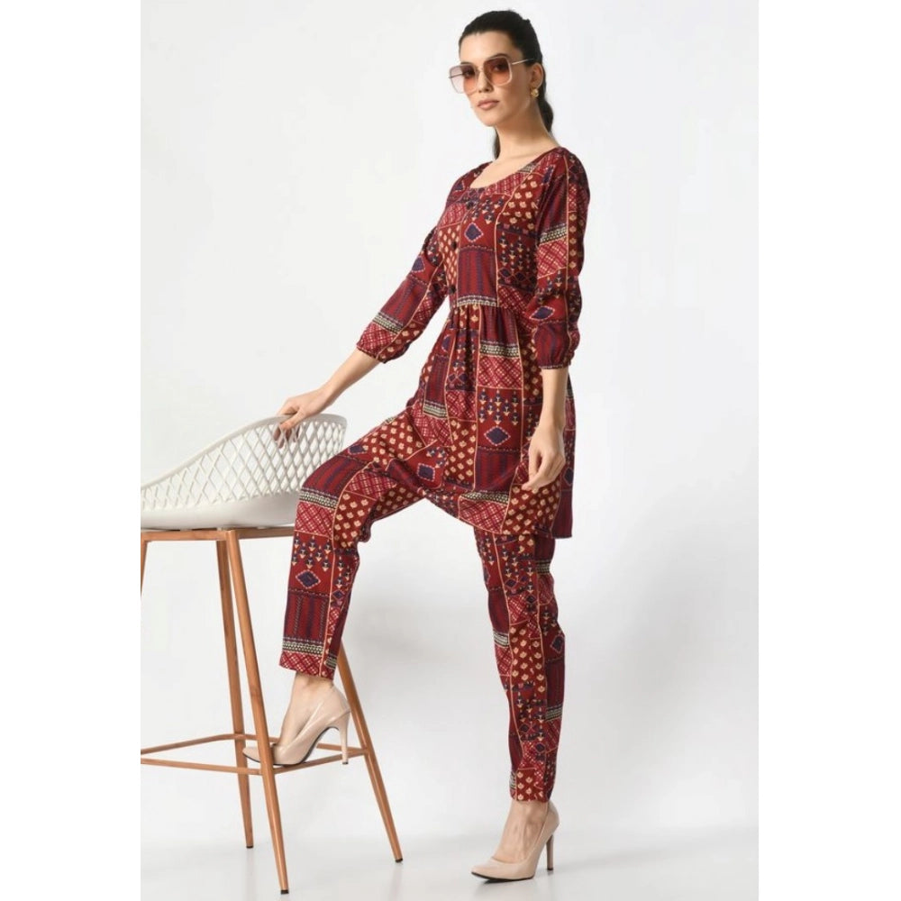 Seduva Women's Casual Crepe 3-4th Sleeves Cord Set (Maroon)