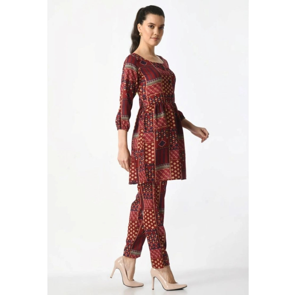 Seduva Women's Casual Crepe 3-4th Sleeves Cord Set (Maroon)