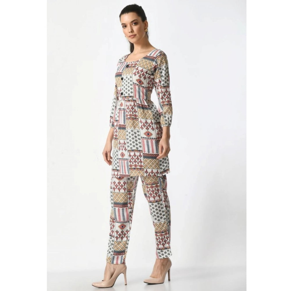Seduva Women's Casual Crepe 3-4th Sleeves Cord Set (White)