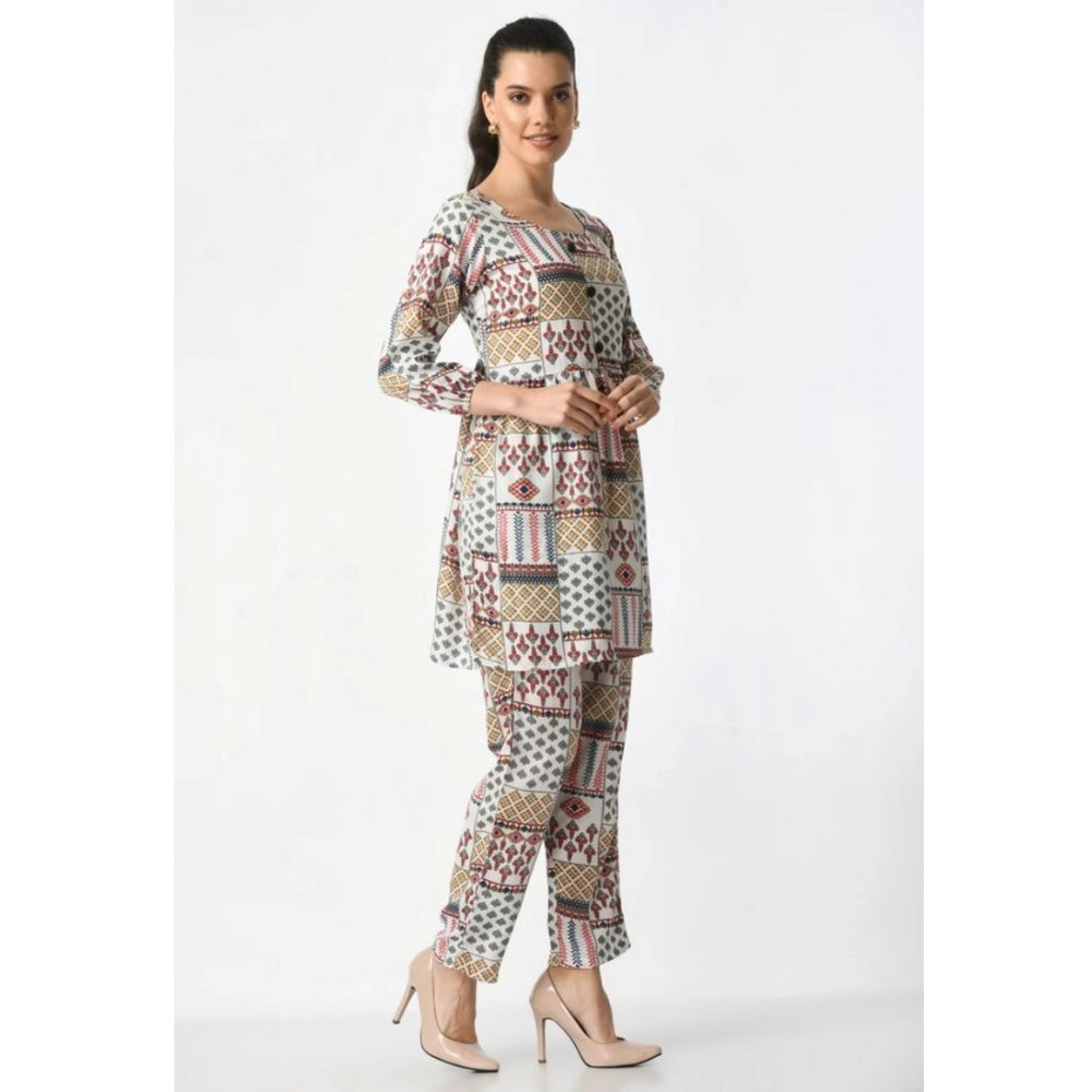 Seduva Women's Casual Crepe 3-4th Sleeves Cord Set (White)