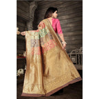 Seduva Women's Soft Lichi Silk Printed Saree With Unstitched Blouse 5.5Mtr (Gold)