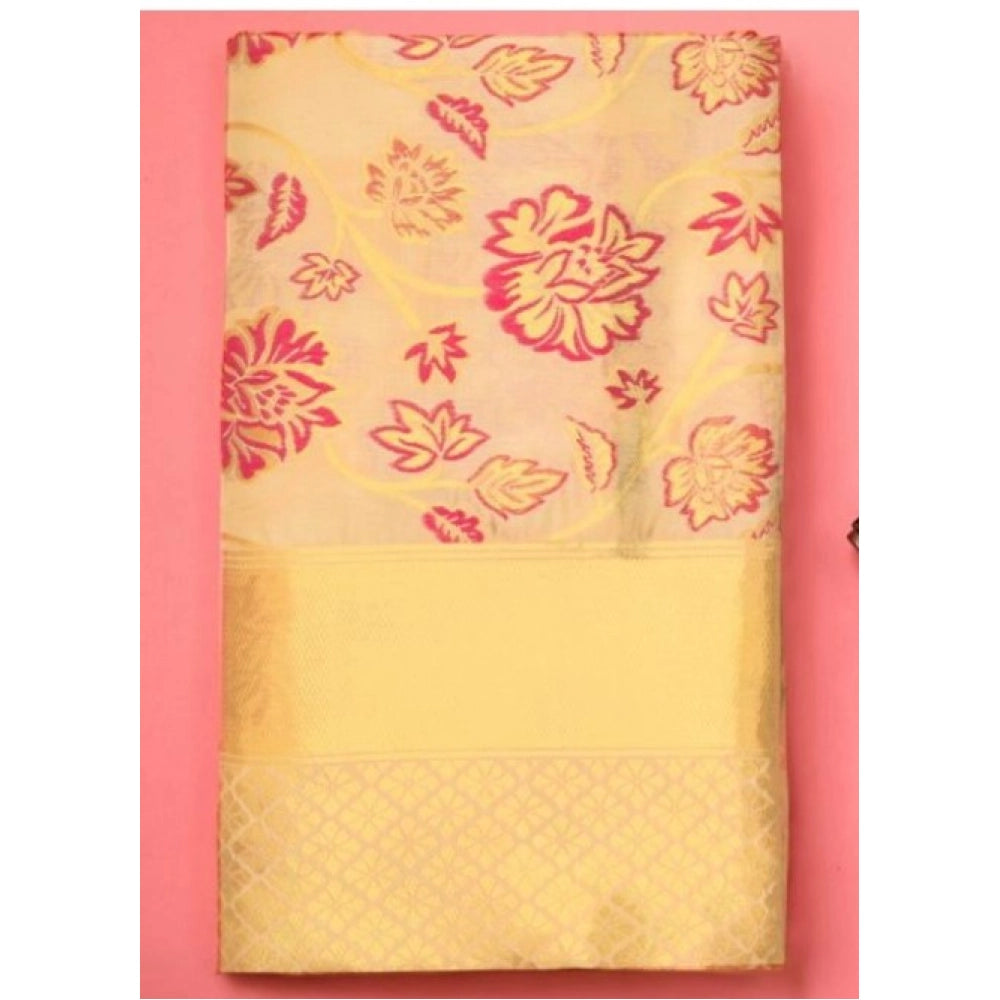 Seduva Women's Soft Lichi Silk Printed Saree With Unstitched Blouse 5.5Mtr (Gold)