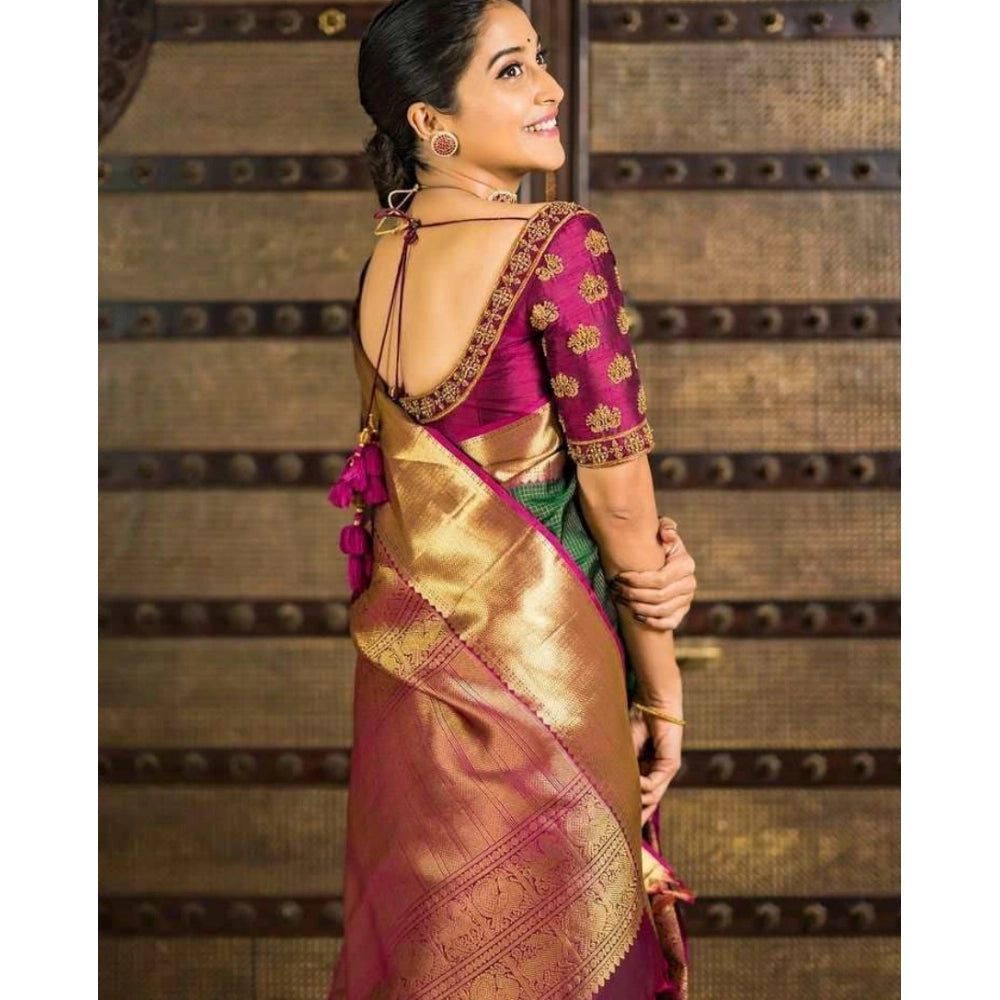 Seduva Women's Soft Lichi Silk Printed Saree With Unstitched Blouse 5.5Mtr (Green)