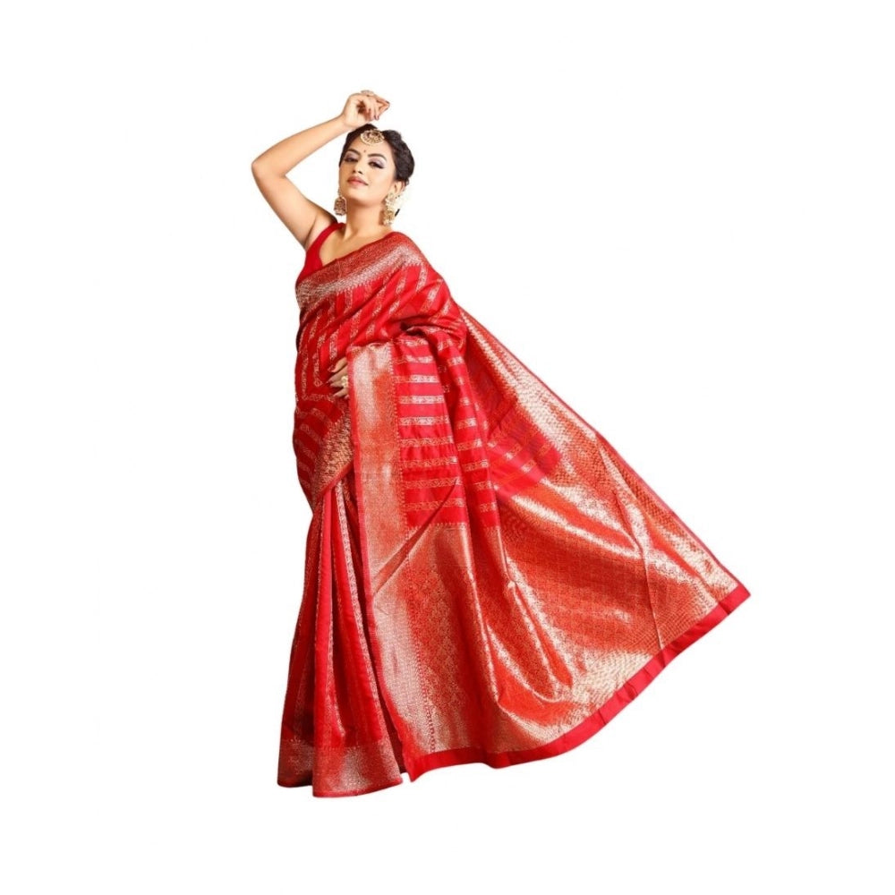 Seduva Women's Soft Lichi Silk Printed Saree With Unstitched Blouse 5.5Mtr (Red)