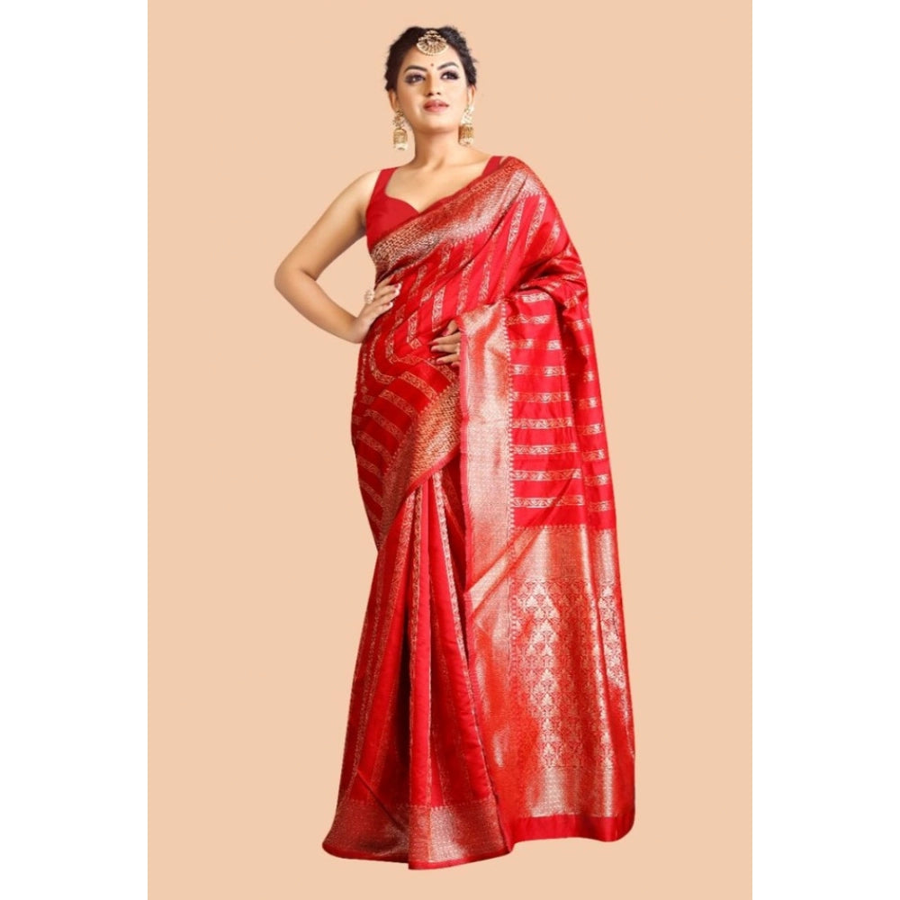Seduva Women's Soft Lichi Silk Printed Saree With Unstitched Blouse 5.5Mtr (Red)