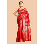 Seduva Women's Soft Lichi Silk Printed Saree With Unstitched Blouse 5.5Mtr (Red)