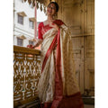 Seduva Women's Soft Lichi Silk Printed Saree With Unstitched Blouse 5.5Mtr (White)