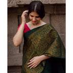 Seduva Women's Soft Lichi Silk Printed Saree With Unstitched Blouse 5.5Mtr (Green)