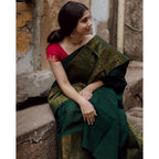 Seduva Women's Soft Lichi Silk Printed Saree With Unstitched Blouse 5.5Mtr (Green)