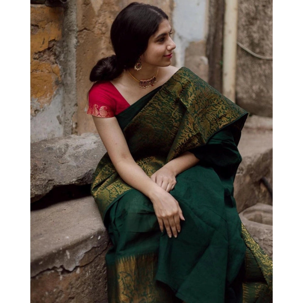 Seduva Women's Soft Lichi Silk Printed Saree With Unstitched Blouse 5.5Mtr (Green)