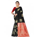 Seduva Women's Soft Lichi Silk Printed Saree With Unstitched Blouse 5.5Mtr (Black)