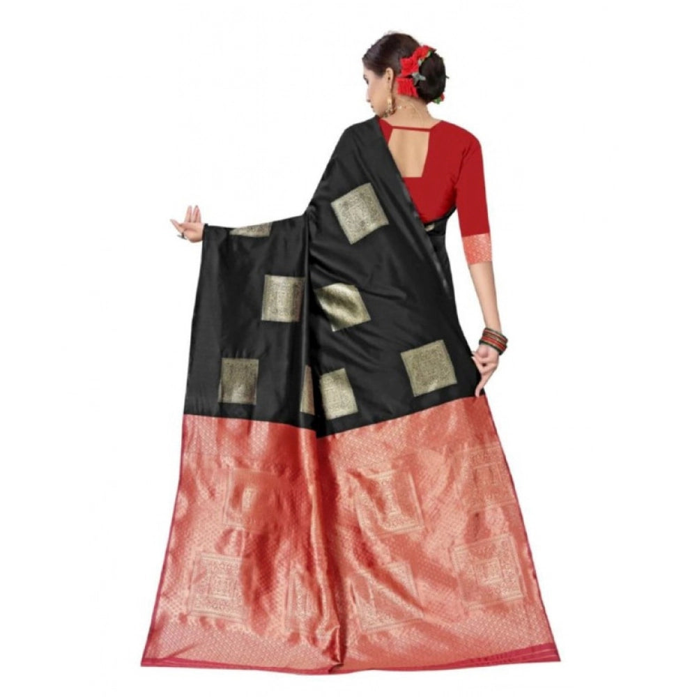 Seduva Women's Soft Lichi Silk Printed Saree With Unstitched Blouse 5.5Mtr (Black)