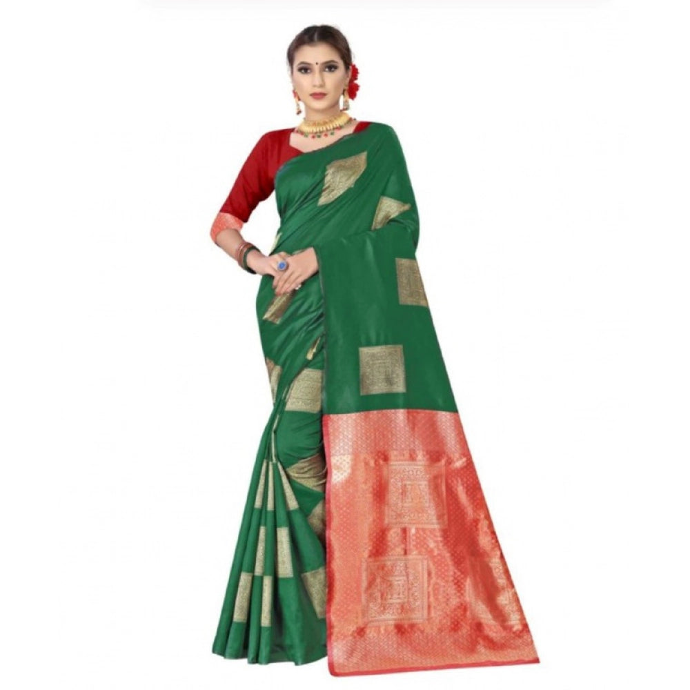 Seduva Women's Soft Lichi Silk Printed Saree With Unstitched Blouse 5.5Mtr (Green)