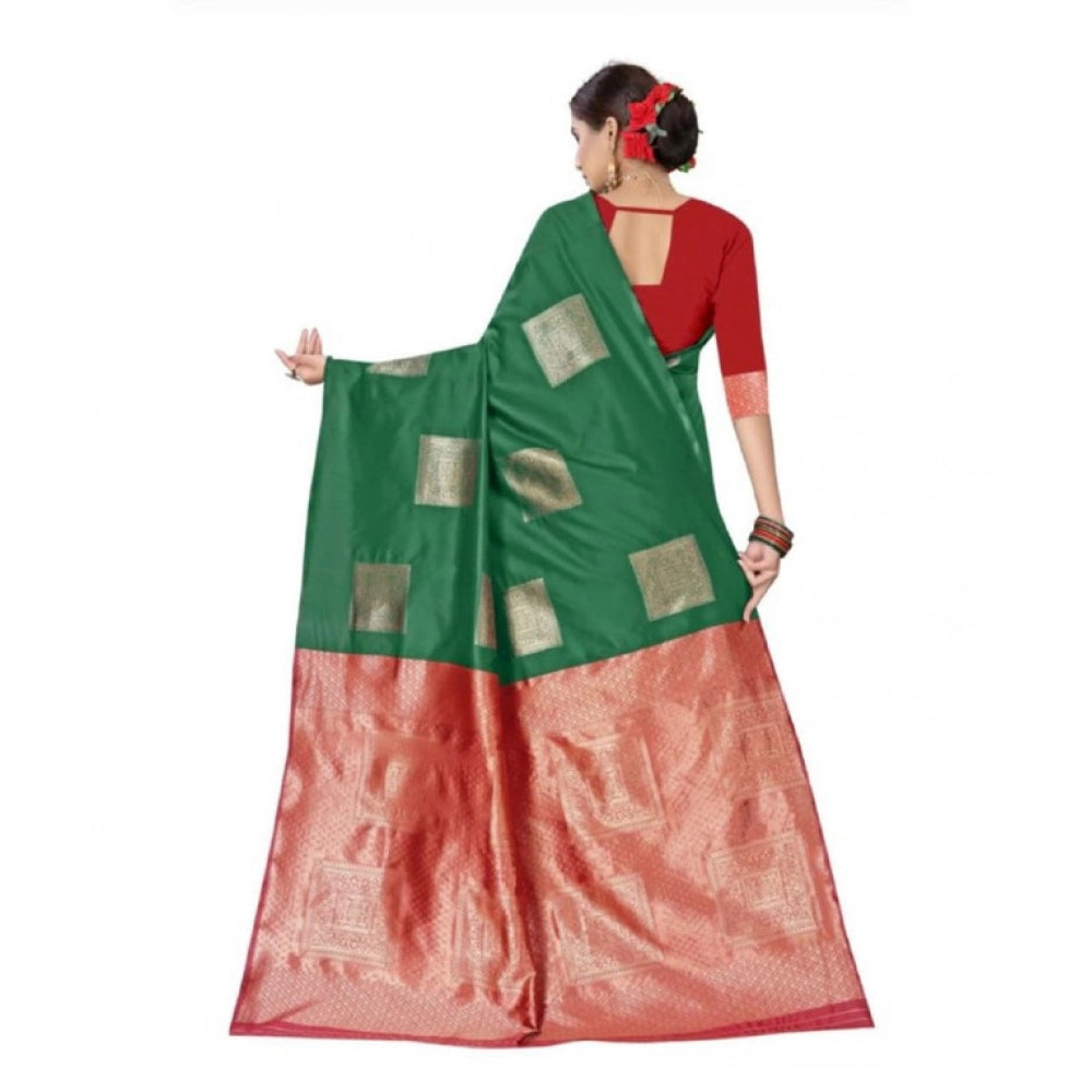 Seduva Women's Soft Lichi Silk Printed Saree With Unstitched Blouse 5.5Mtr (Green)