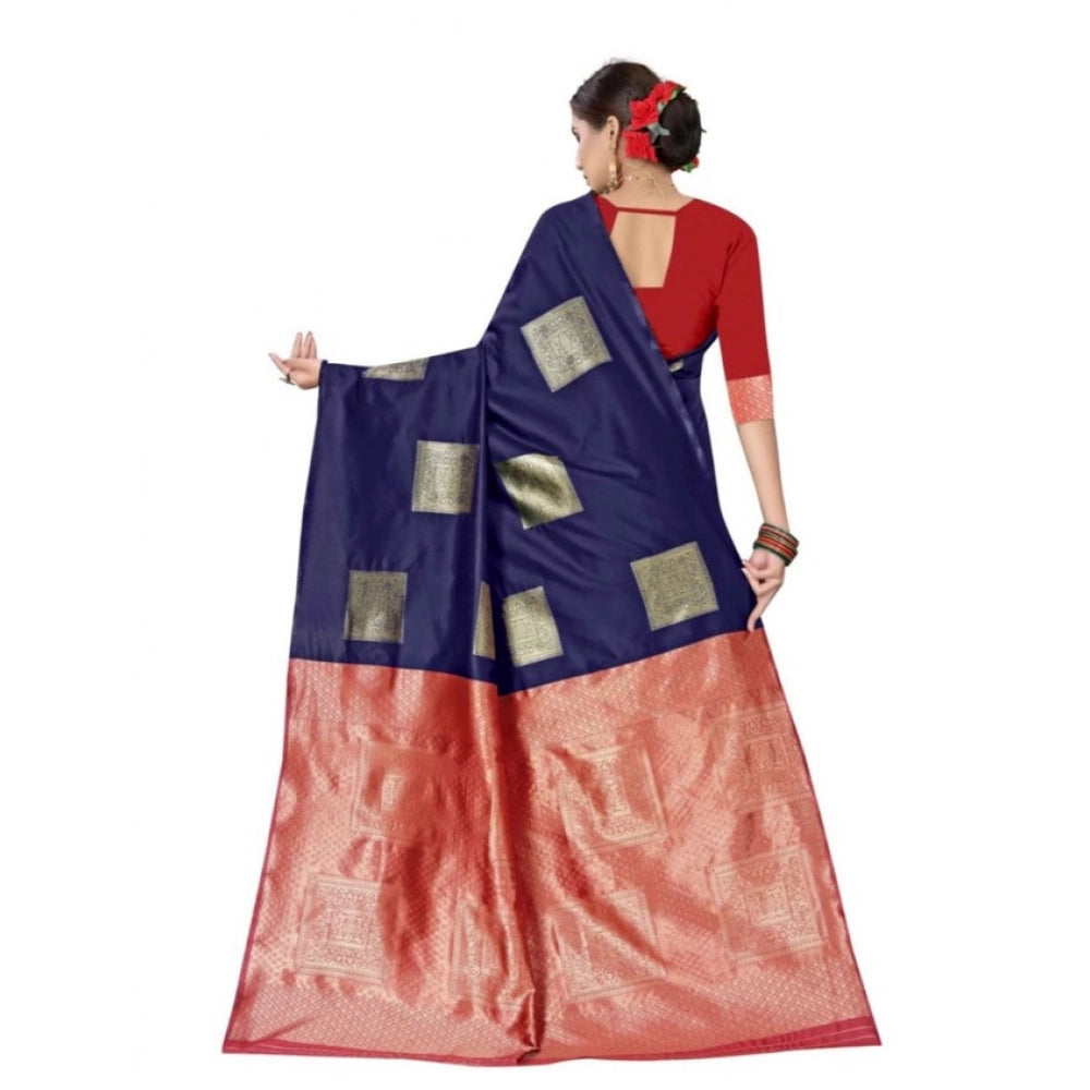 Seduva Women's Soft Lichi Silk Printed Saree With Unstitched Blouse 5.5Mtr (Blue)