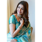 Seduva Women's Soft Lichi Silk Printed Saree With Unstitched Blouse 5.5Mtr (Sky Blue)