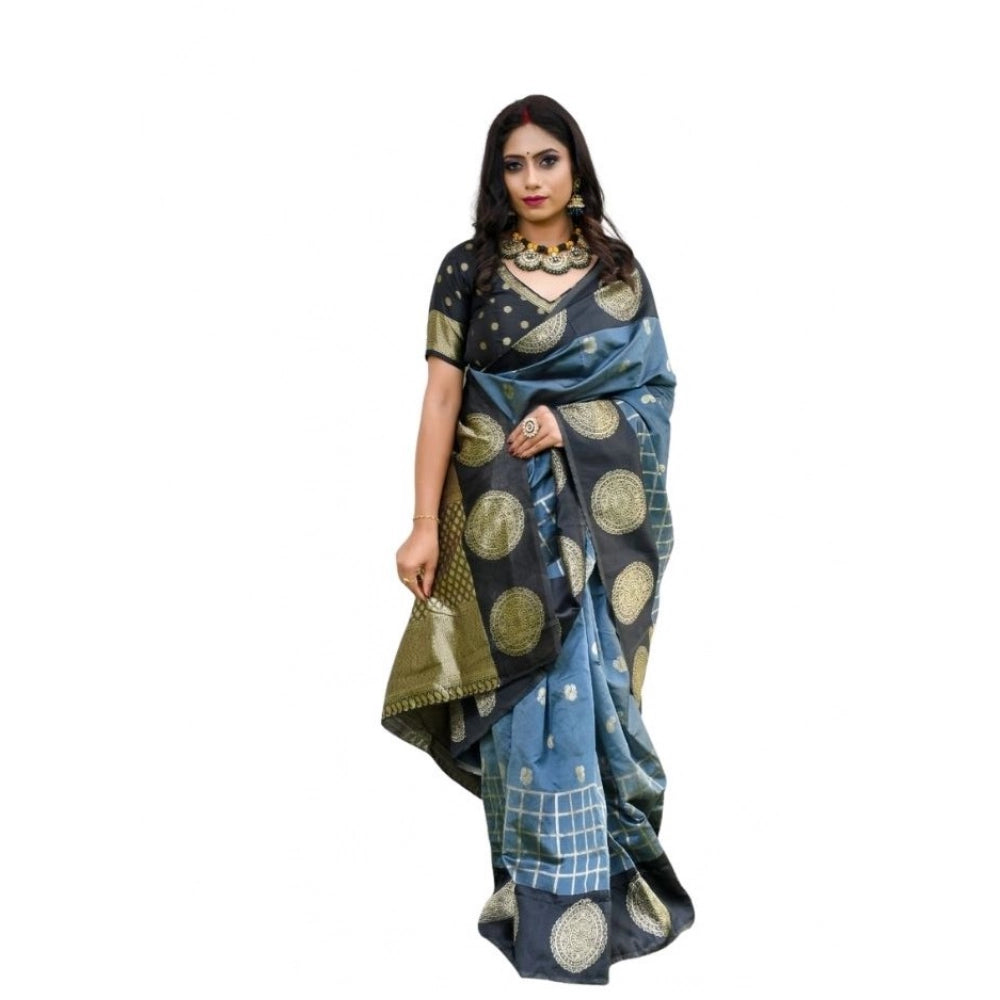 Seduva Women's Soft Lichi Silk Printed Saree With Unstitched Blouse 5.5Mtr (Grey)