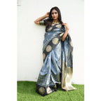 Seduva Women's Soft Lichi Silk Printed Saree With Unstitched Blouse 5.5Mtr (Grey)