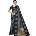 Seduva Women's Soft Lichi Silk Printed Saree With Unstitched Blouse 5.5Mtr (Black)