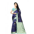 Seduva Women's Soft Lichi Silk Printed Saree With Unstitched Blouse 5.5Mtr (Navy Blue)