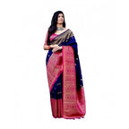 Seduva Women's Soft Lichi Silk Printed Saree With Unstitched Blouse 5.5Mtr (Blue)