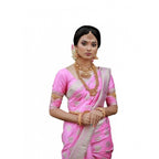 Seduva Women's Soft Lichi Silk Printed Saree With Unstitched Blouse 5.5Mtr (Pink)