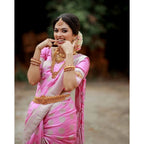 Seduva Women's Soft Lichi Silk Printed Saree With Unstitched Blouse 5.5Mtr (Pink)
