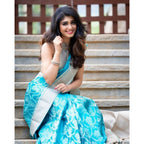 Seduva Women's Soft Lichi Silk Printed Saree With Unstitched Blouse 5.5Mtr (Sky-Blue)