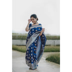 Seduva Women's Soft Lichi Silk Printed Saree With Unstitched Blouse 5.5Mtr (Blue)