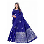 Seduva Women's Soft Lichi Silk Printed Saree With Unstitched Blouse 5.5Mtr (Blue)